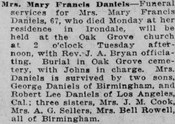 Mary Francis Daniels obituary
